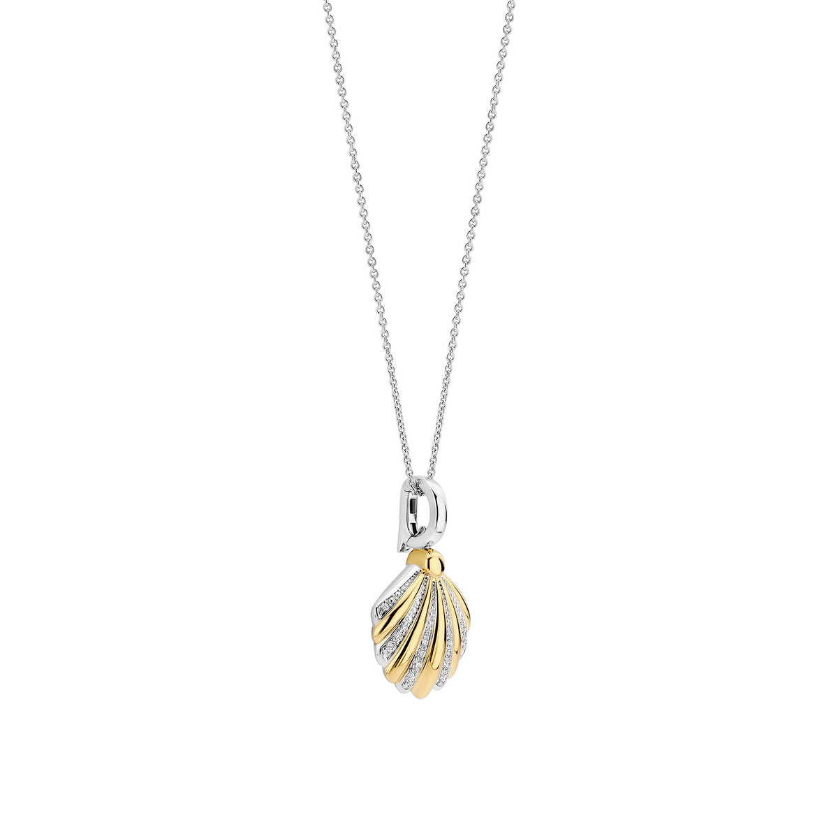 Gold Vermeil and Sterling Silver Two Tone shell pendant with cubic zirconia, alternative view