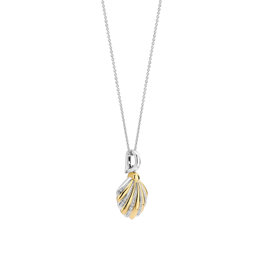Gold Vermeil and Sterling Silver Two Tone shell pendant with cubic zirconia, alternative view