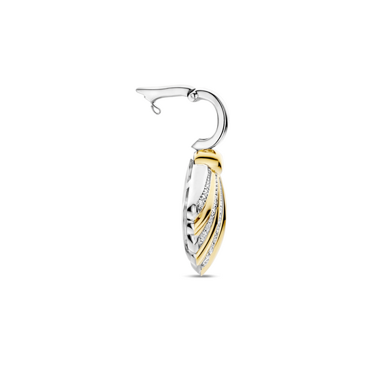 Gold Vermeil and Sterling Silver Two Tone shell pendant with cubic zirconia, side view