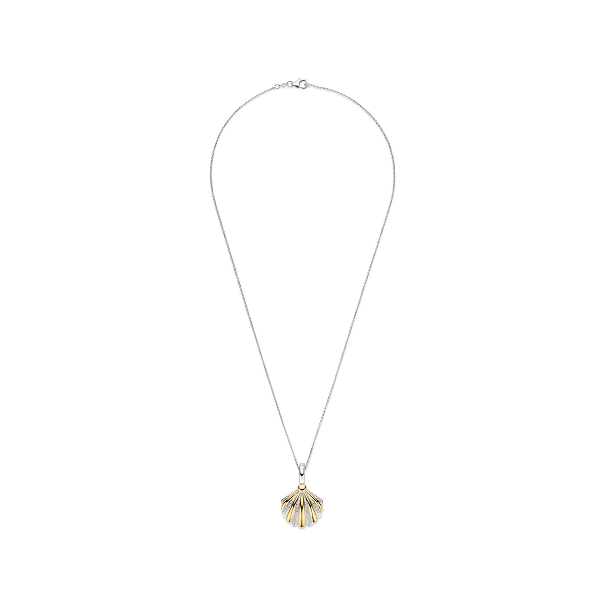 Gold Vermeil and Sterling Silver Two Tone shell pendant on its chain