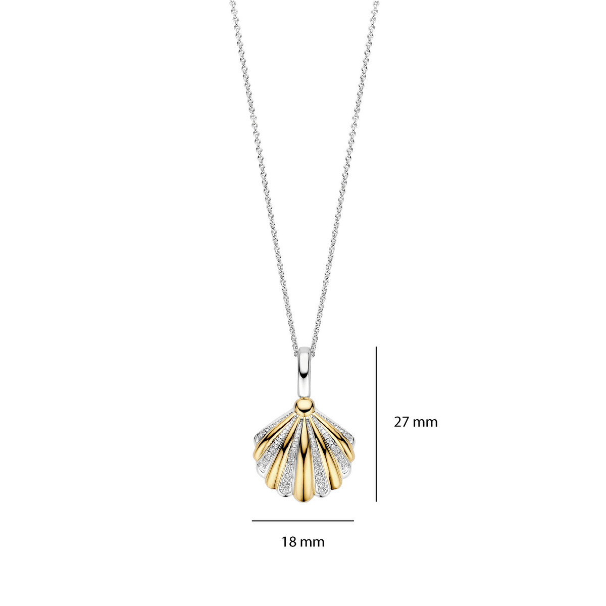 Gold Vermeil and Sterling Silver Two Tone shell pendant with cubic zirconia, dimensions