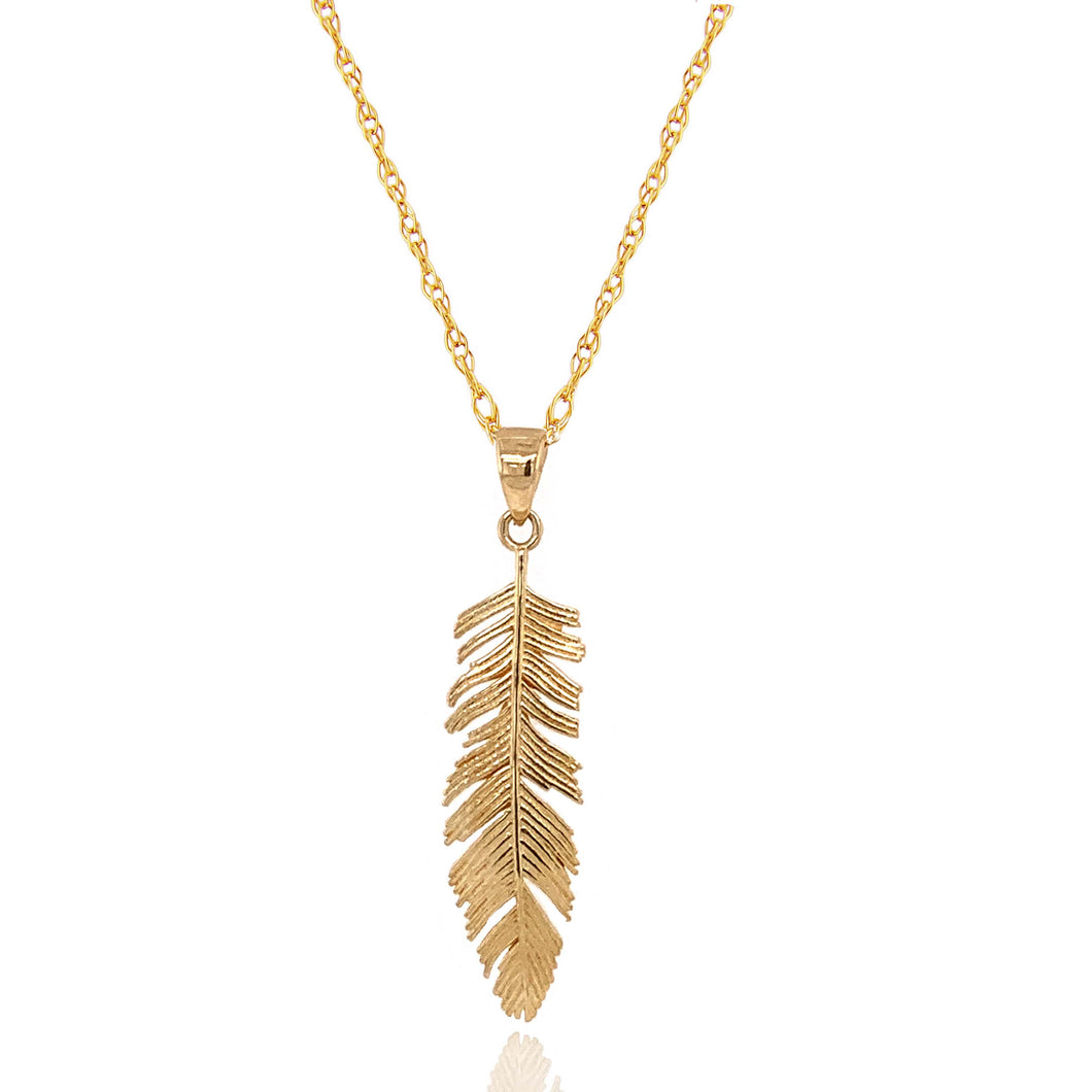 9ct Yellow Gold Feather Pendant Necklace