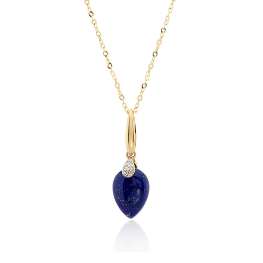 9ct Yellow Gold Lapis Diamond Pendant on chain
