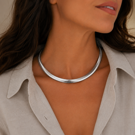 Reversible Gold Vermeil and Sterling Silver Flat Collar Necklace, view 4