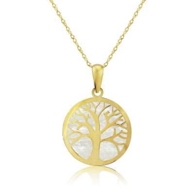 9ct Yellow Gold and Mother of Pearl Tree of Life Pendant on a chain