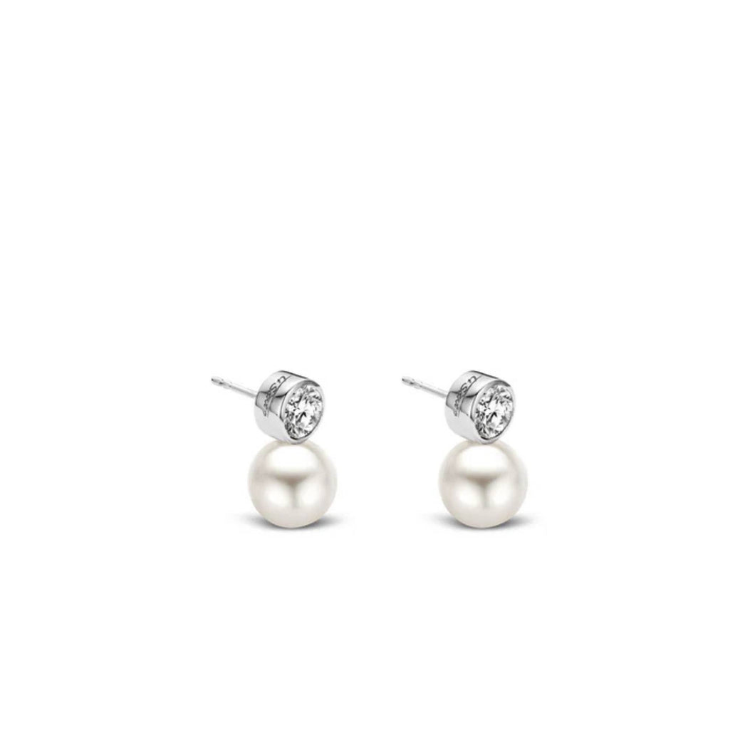 Silver Cubic Zirconia and Pearl Stud Earrings