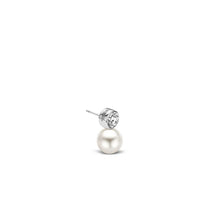 Load image into Gallery viewer, Silver Cubic Zirconia and Pearl Stud Earrings
