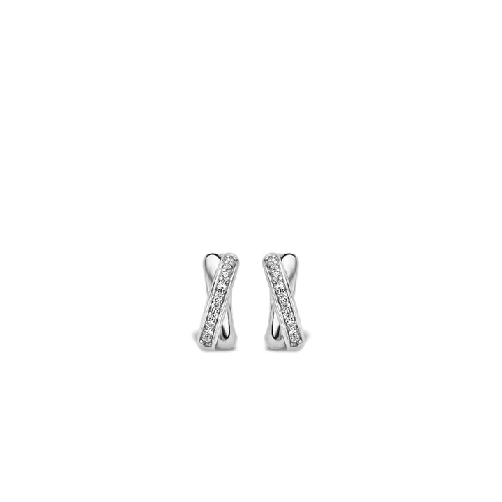 Sterling Silver Cubic Zirconia Huggie Hoop Earrings, view 4