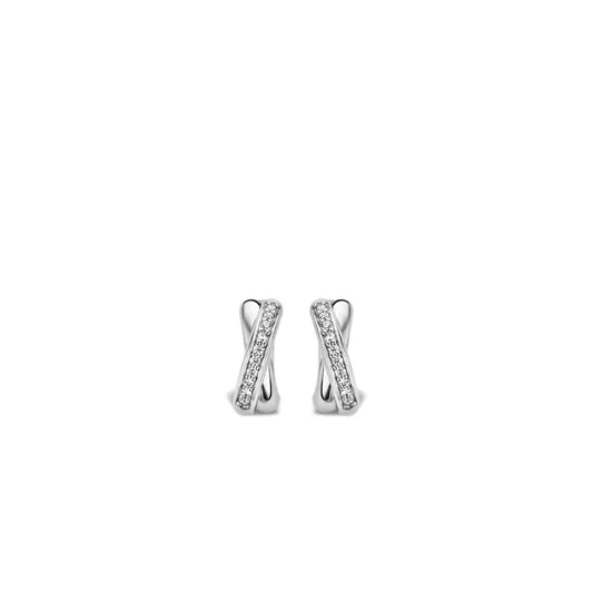 Sterling Silver Cubic Zirconia Huggie Hoop Earrings, view 4