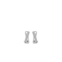 Load image into Gallery viewer, Silver and Cubic Zirconia Huggie Hoop earrings
