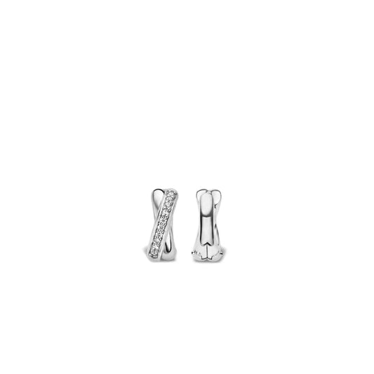 Sterling Silver Cubic Zirconia Huggie Hoop Earrings, view 2