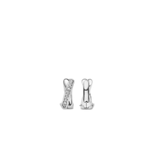 Load image into Gallery viewer, Silver and Cubic Zirconia Huggie Hoop earrings
