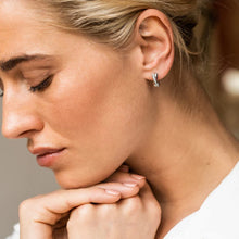 Load image into Gallery viewer, Silver and Cubic Zirconia Huggie Hoop earrings
