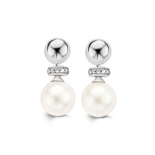 Load image into Gallery viewer, Pearl and Cubic Zirconia Tiered Drop Earrings by TI SENTO in Sterling Silver
