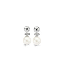 Load image into Gallery viewer, Pearl and Cubic Zirconia Tiered Drop Earrings by TI SENTO in Sterling Silver
