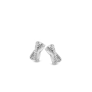 Sterling Silver Structure Crossover Hoop Earrings by TI SENTO, view 2