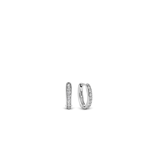 Tennis Oval Hoop Earrings by TI SENTO in Sterling Silver, view 3