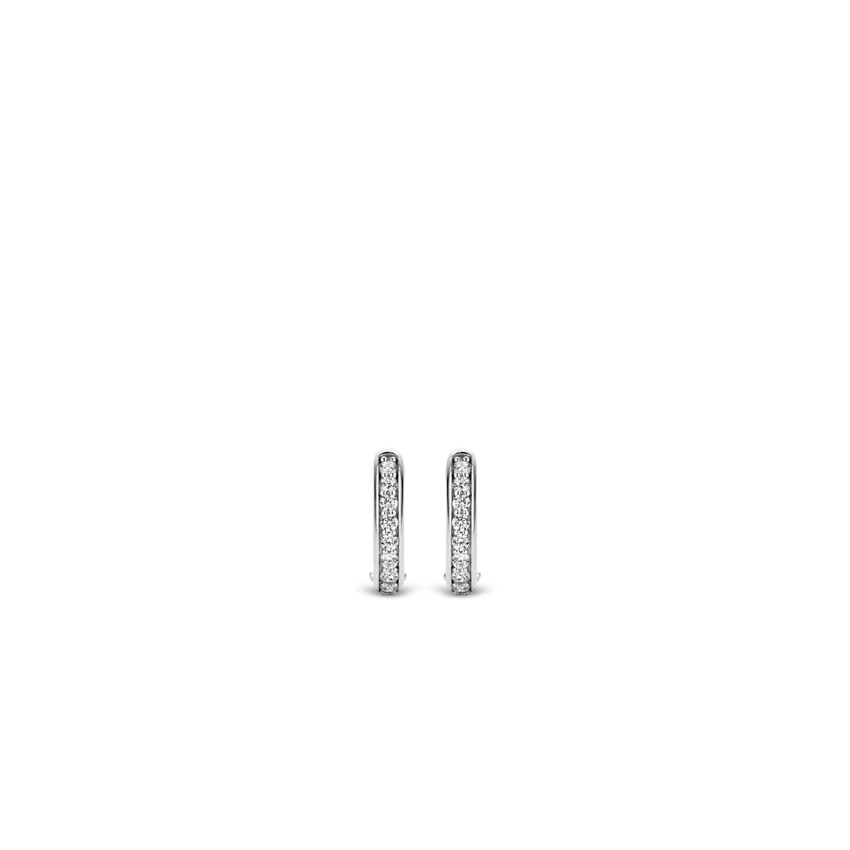 Tennis Oval Hoop Earrings by TI SENTO in Sterling Silver, view 4