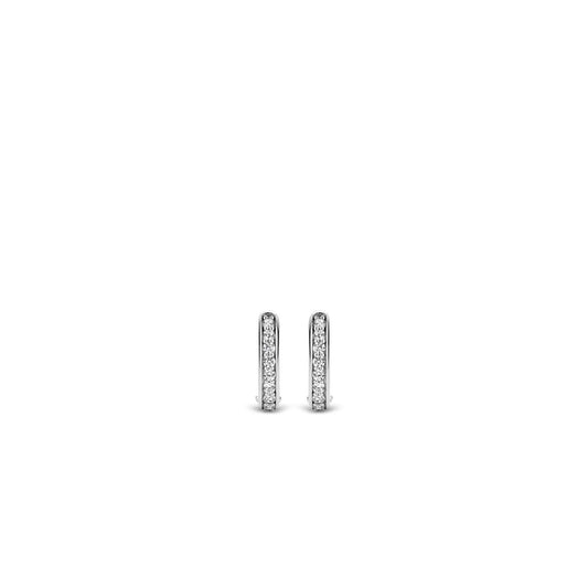 Tennis Oval Hoop Earrings by TI SENTO in Sterling Silver, view 4