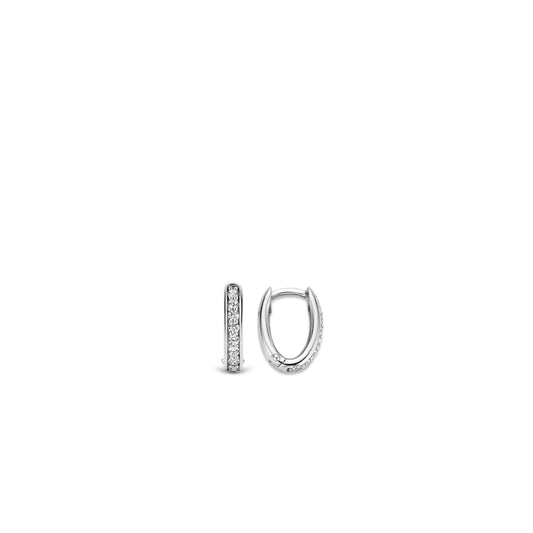 Tennis Oval Hoop Earrings by TI SENTO in Sterling Silver