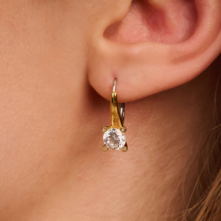 Ti Sento Sterling Silver Vermeil Classic Zirconia Solitaire Drop Earrings, view 6