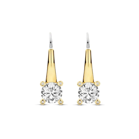 Ti Sento Sterling Silver Vermeil Classic Zirconia Solitaire Drop Earrings, view 2