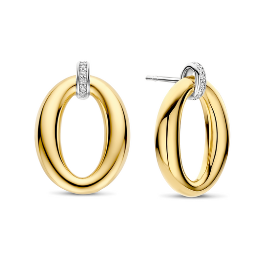 Gold Vermeil soft oval drop earrings with cubic zirconia by TI SENTO