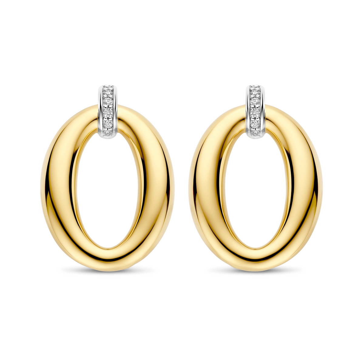 Gold Vermeil soft oval drop earrings with cubic zirconia, alternative view