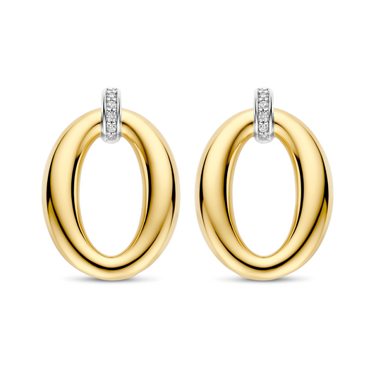 Gold Vermeil soft oval drop earrings with cubic zirconia, alternative view