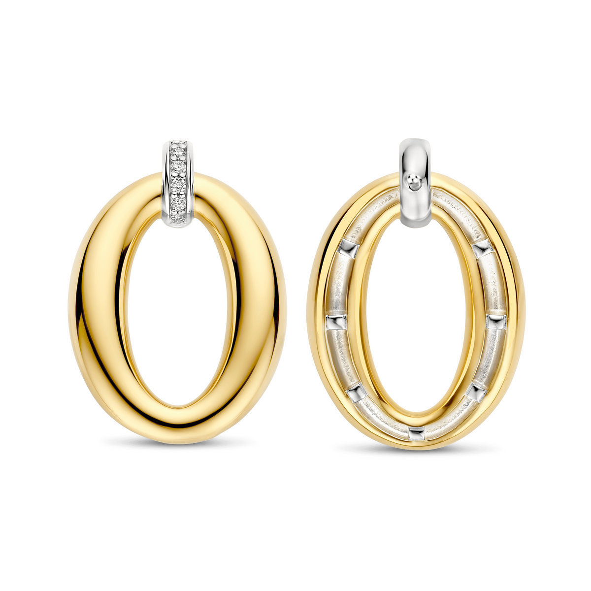 Gold Vermeil soft oval drop earrings with cubic zirconia, alternative view