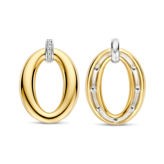 Gold Vermeil soft oval drop earrings with cubic zirconia, alternative view