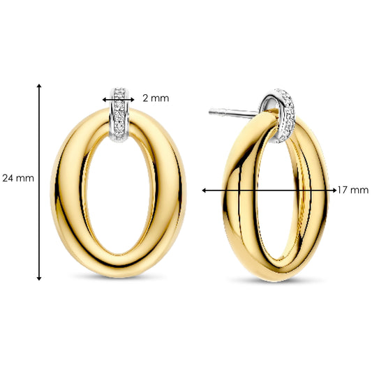 Gold Vermeil soft oval drop earrings with cubic zirconia, alternative view