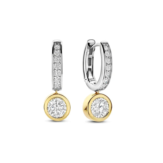 Gold Vermeil and Sterling Silver Two Tone Cubic Zirconia Hoop Earrings