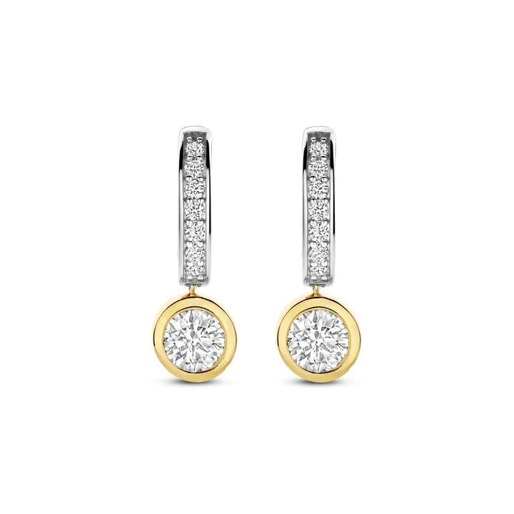 Gold Vermeil and Sterling Silver Two Tone Cubic Zirconia Hoop Earrings, view 2