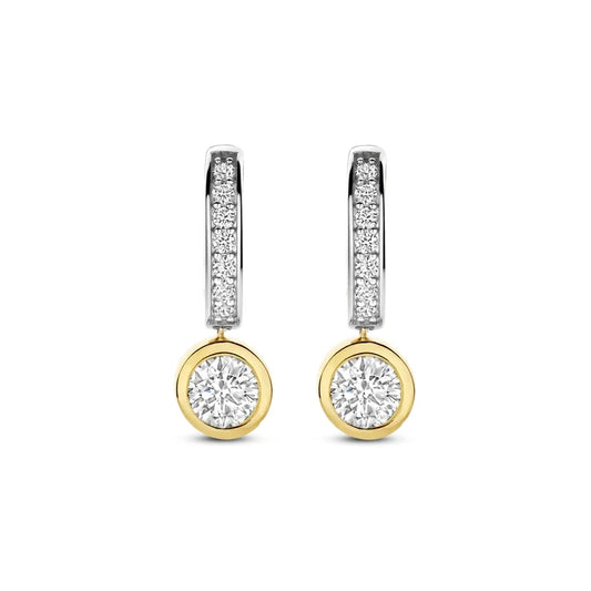 Gold Vermeil and Sterling Silver Two Tone Cubic Zirconia Hoop Earrings, view 2