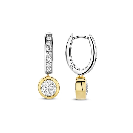 Gold Vermeil and Sterling Silver Two Tone Cubic Zirconia Hoop Earrings, view 3