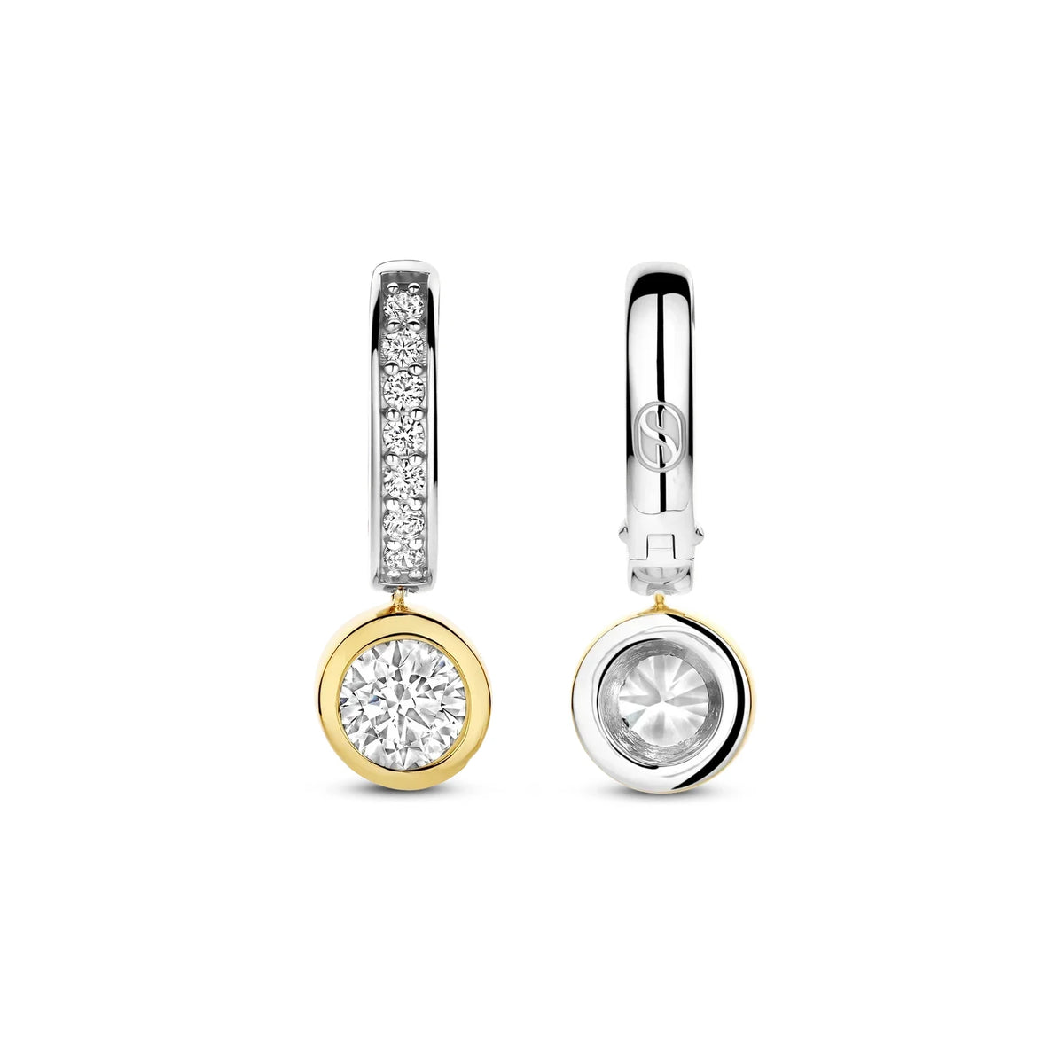 Gold Vermeil and Sterling Silver Two Tone Cubic Zirconia Hoop Earrings, view 4