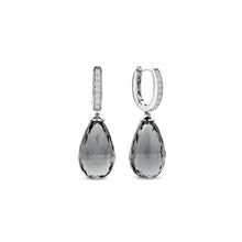 Load image into Gallery viewer, New AW 25 Platinum plated briolette cut grey coloured Drop Earrings
