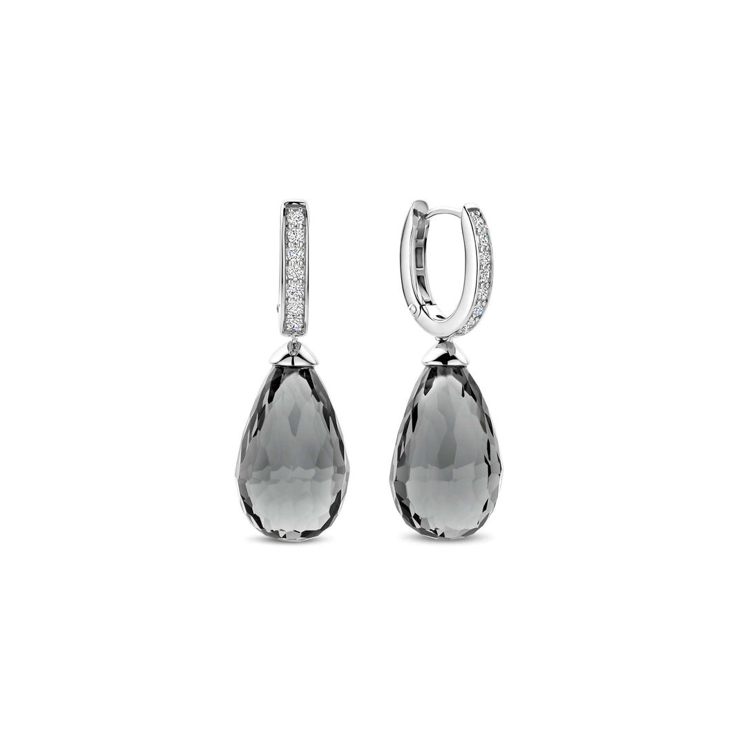 New AW 25 Platinum plated briolette cut grey coloured Drop Earrings