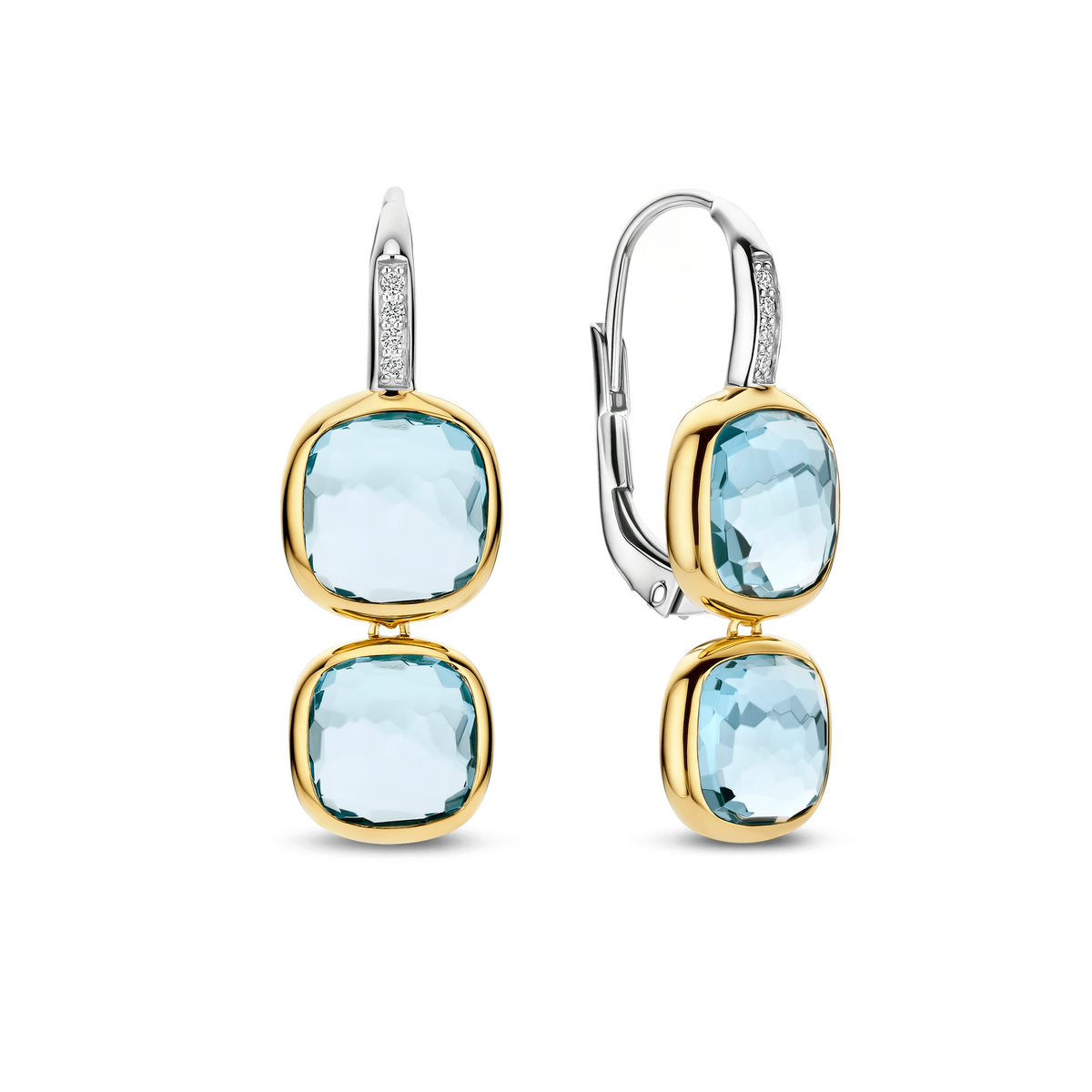 Gold Vermeil double blue cushion stone drop earrings by TI SENTO