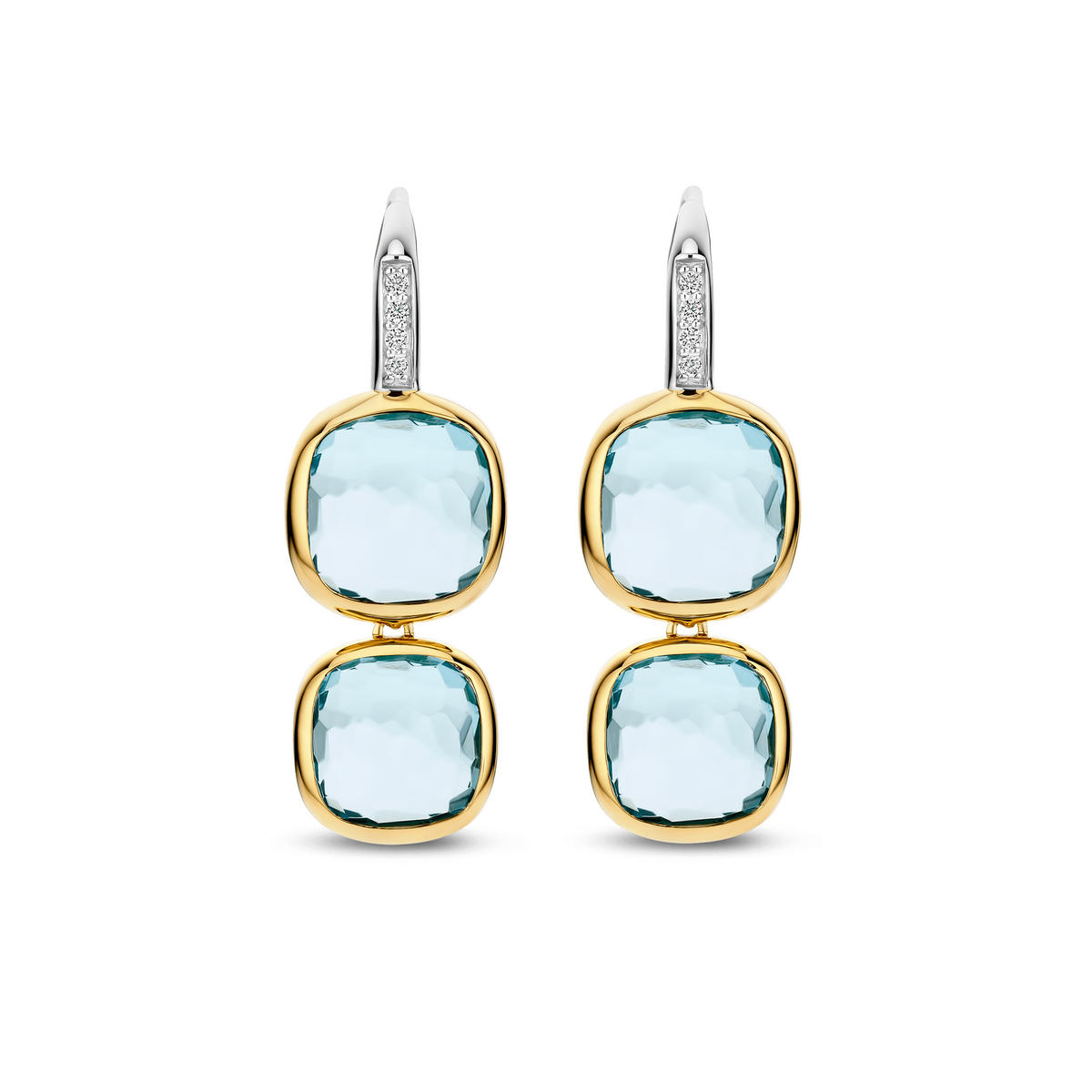 Gold Vermeil double blue cushion stone drop earrings, alternative view