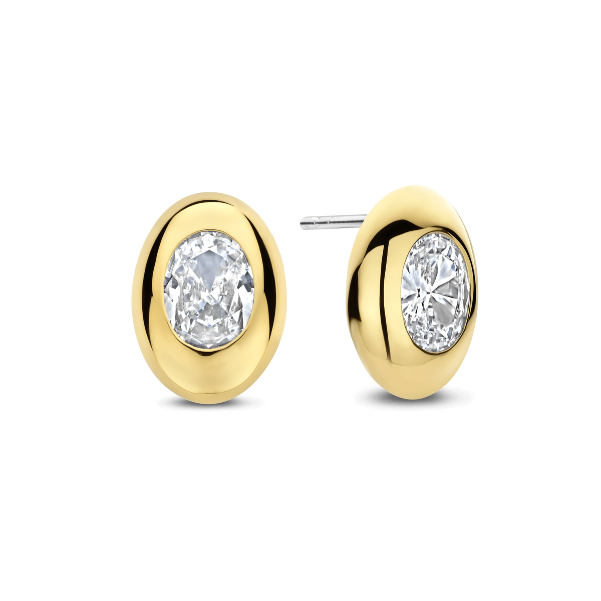 Gold Vermeil oval cubic zirconia stud earrings by TI SENTO