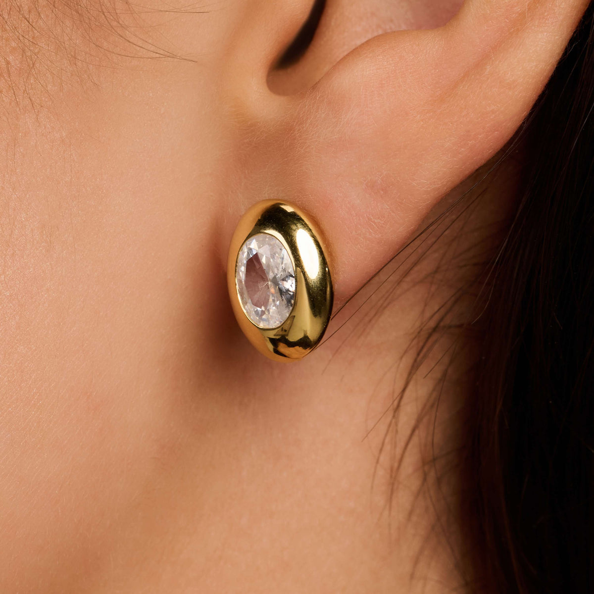 Gold Vermeil oval cubic zirconia stud earrings, styled