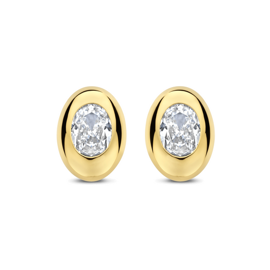 Gold Vermeil oval cubic zirconia stud earrings, alternative view