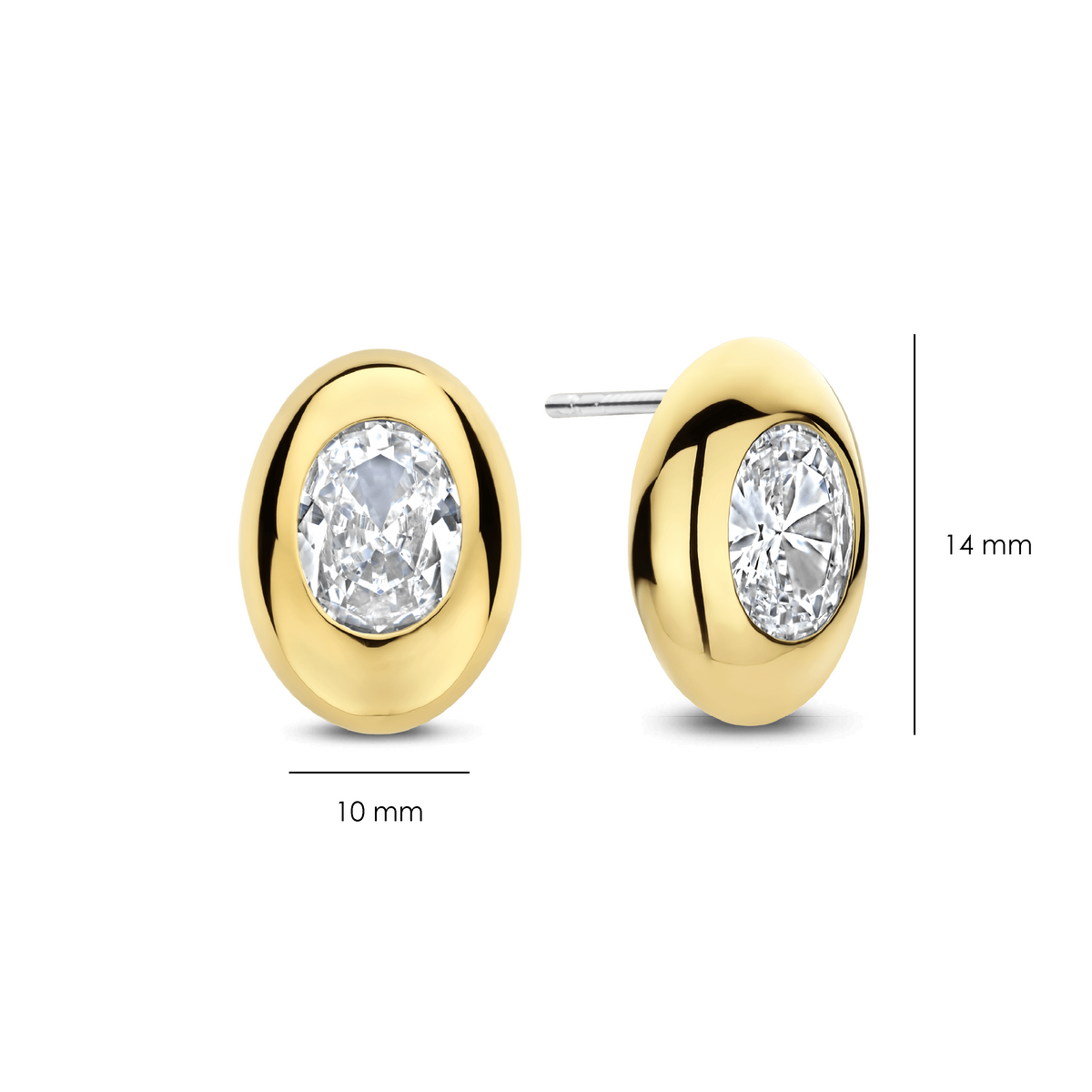 Gold Vermeil oval cubic zirconia stud earrings, alternative view
