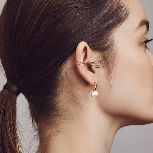 Gold Vermeil Pearl Drop Earrings (10mm) by TI SENTO, view 3