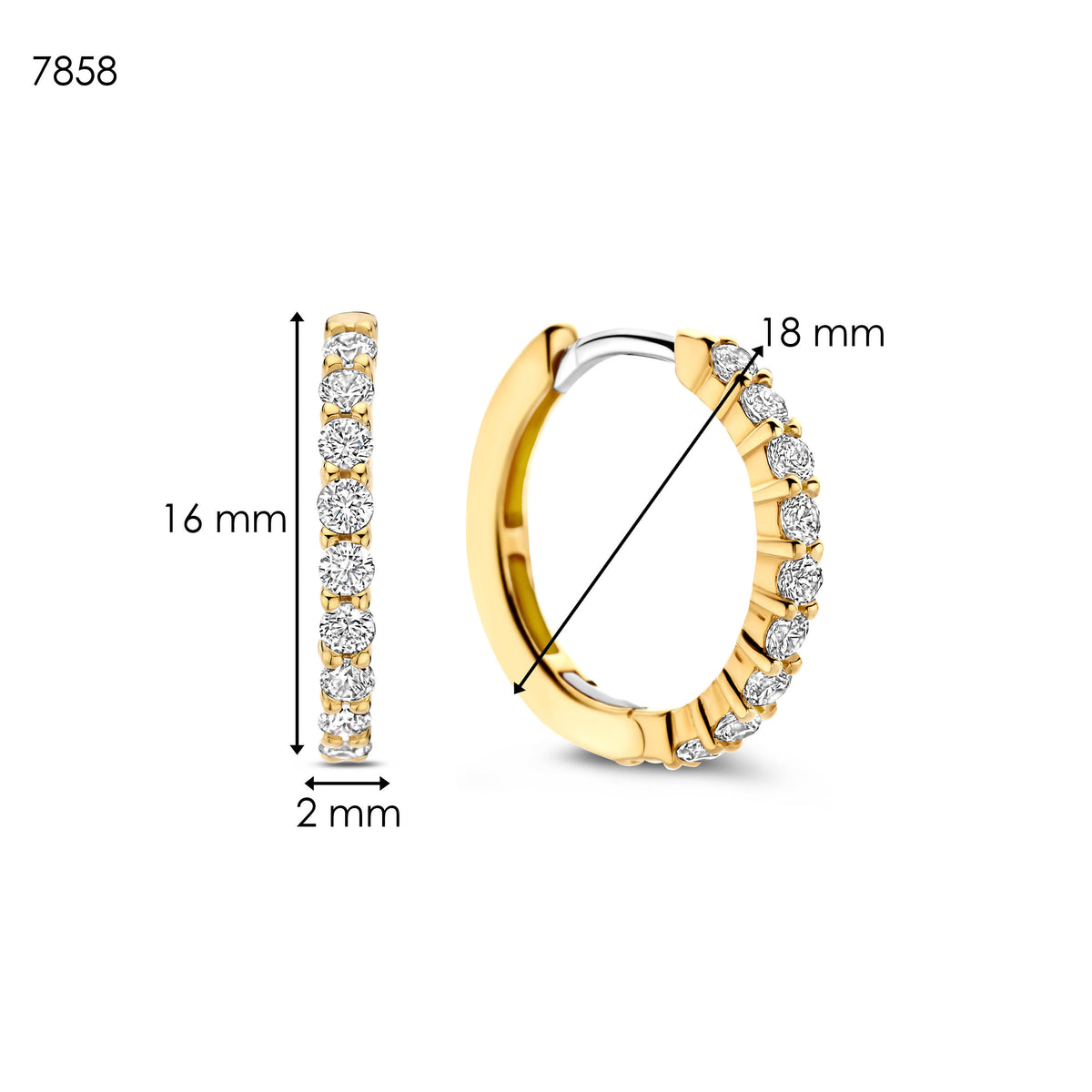 Ti Sento Gold Vermeil Silver Cubic Zirconia Huggie Hoop Earrings – 18mm, view 3