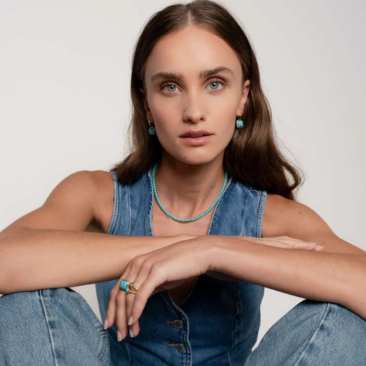Turquoise Gold Vermeil and Silver Drop Earrings, view 3