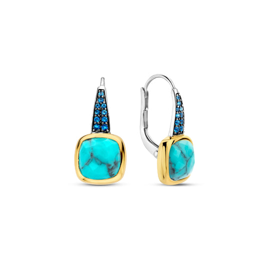 Turquoise & Blue Pavé Drop Earrings Sterling Silver Gold Vermeil, view 4