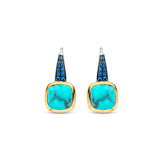 Turquoise & Blue Pavé Drop Earrings Sterling Silver Gold Vermeil